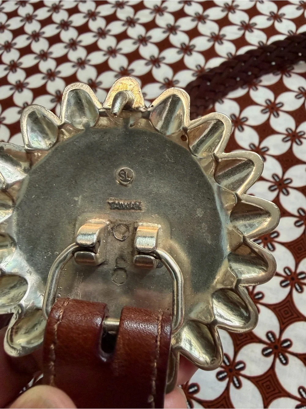 Rockmount Ranch Braided Brown Leather Belt with Silver Sunflower Buckle